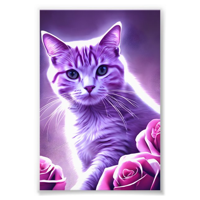Purple cat called Lavender with roses Photo Print (Front)