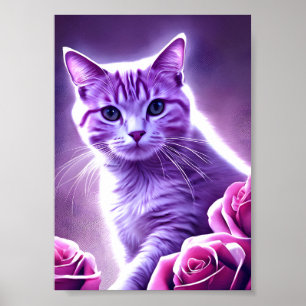 Purple cat called Lavender with roses  Poster