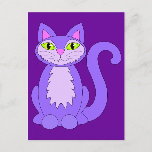 Purple Cat Cute Snaggletooth Kitty Postcard (Front)