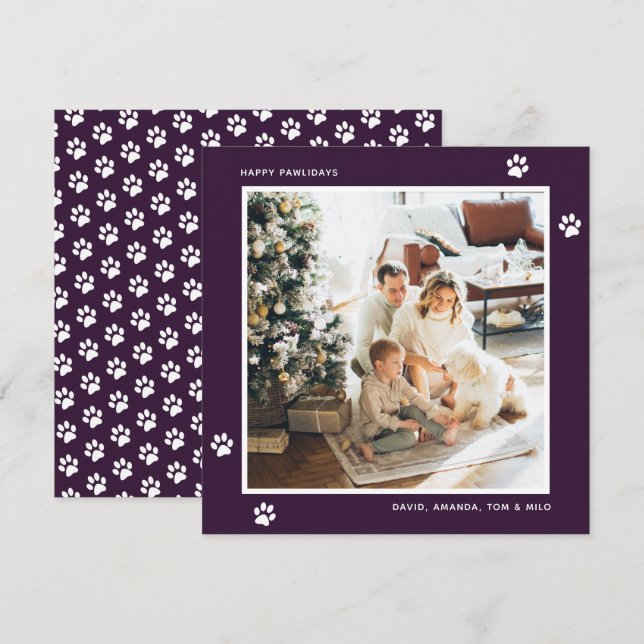 Purple Cat Dog Owner Photo Happy Pawlidays Card (Front/Back)