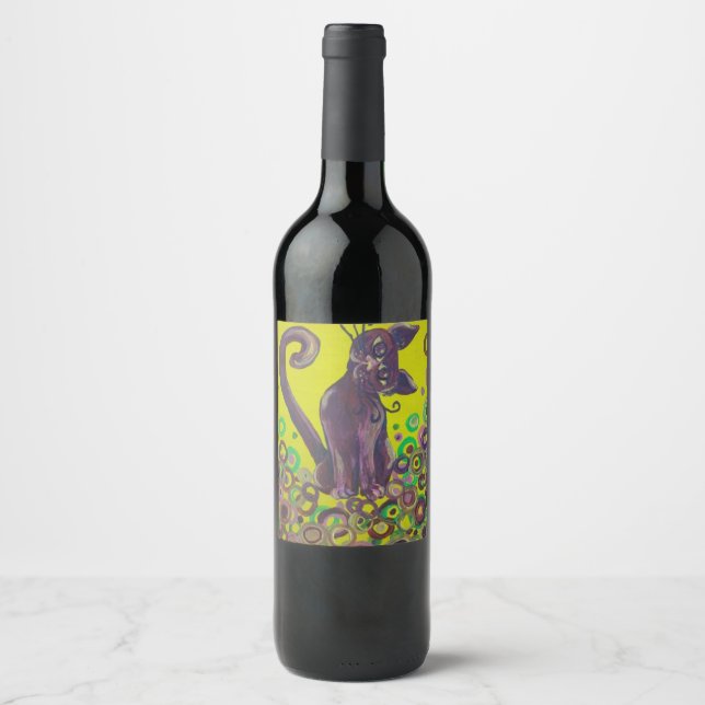 purple cat on yellow wine label (Front)