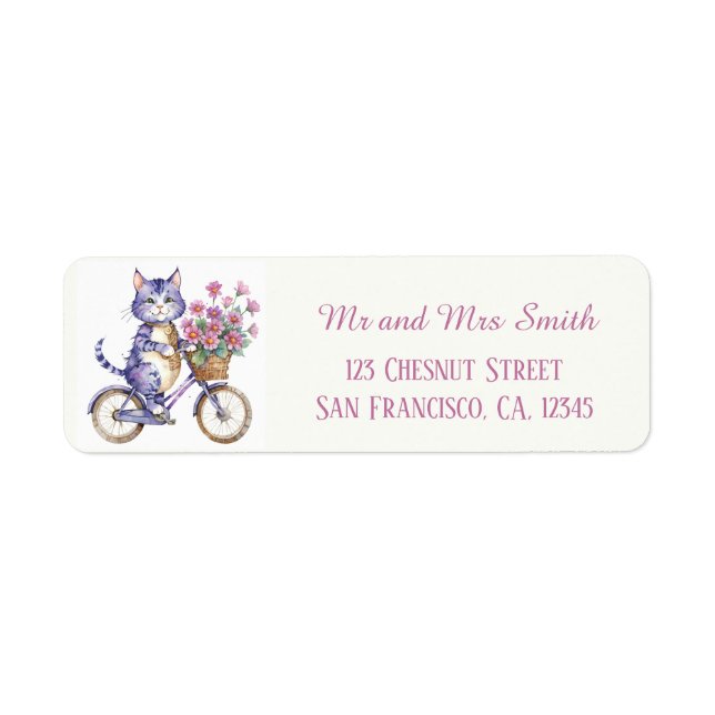 Purple Cat riding a bicycle with flowers (Front)
