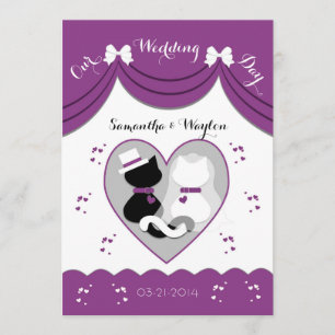 Purple Cat Wedding Couple Invitations