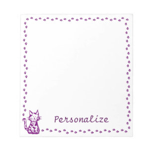 Purple Cat with Paw Border Notepad