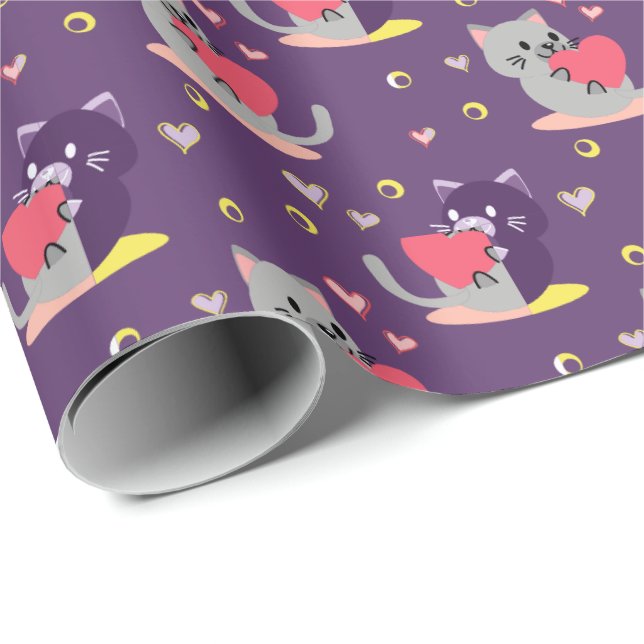 Purple Cat Wrapping Paper – Adorable Kittens (Roll Corner)