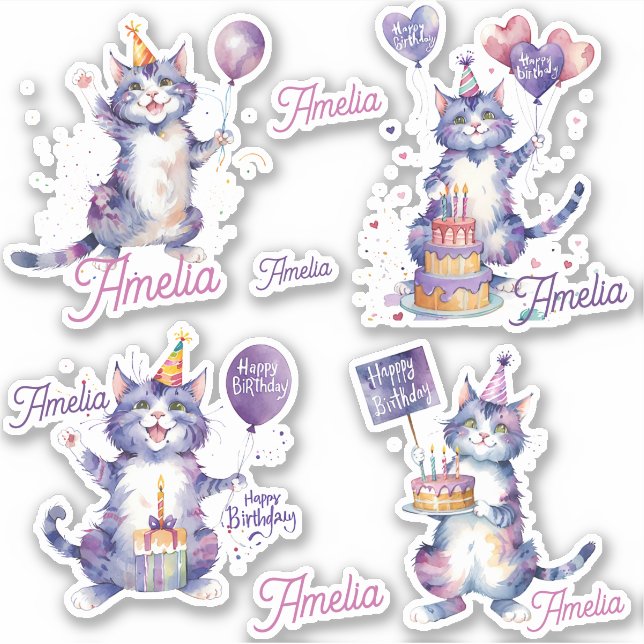 Purple Cats Happy Birthday Personalised (Front)