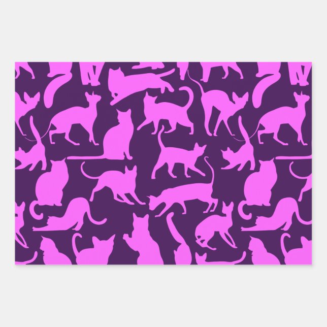 Purple Cats Wrapping Paper Sheet (Front)