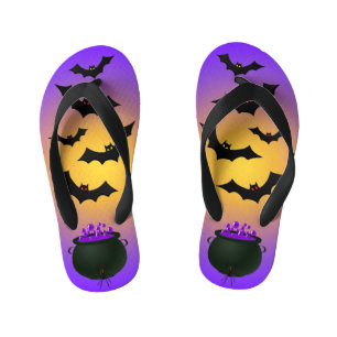 Purple Cauldron and Bats Kid's Flip Flops