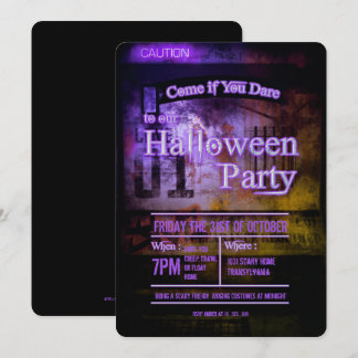 Purple Caution Level 01 Halloween Party Invitation