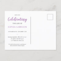 Purple Celebration of Life Photo Funeral Invite