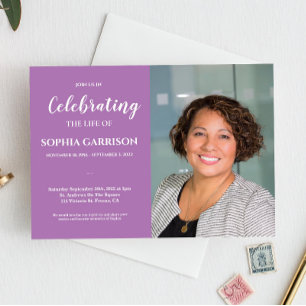 Purple Celebration of Life With Photo Funeral Invitation