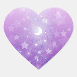 Purple Celestial Fantasy Art Stars and Moon Heart Sticker