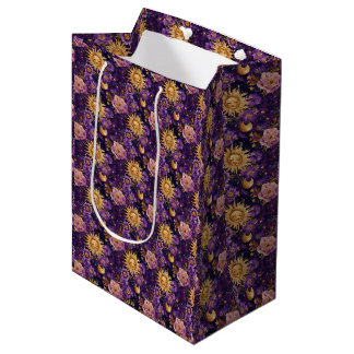 Purple Celestial Floral Sun Moon and Stars Medium Gift Bag