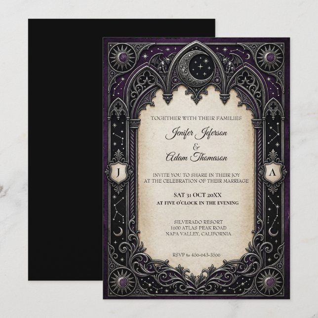 Purple Celestial Gothic Wedding Invitation (Front/Back)