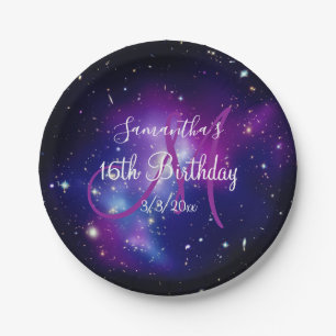Purple Celestial Monogram Birthday Paper Plate