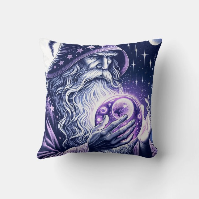 Purple Celestial Space Gazing Crystal Ball Wizard Cushion (Back)