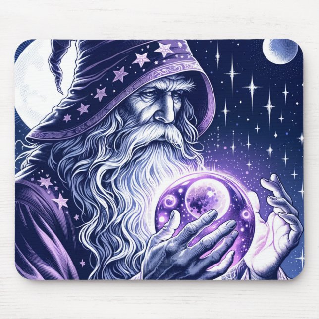 Purple Celestial Space Gazing Crystal Ball Wizard Mouse Mat (Front)