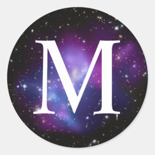 Purple Celestial Space Photo Classic Monogram Classic Round Sticker