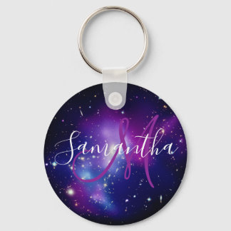 Purple Celestial Space Photo Monogrammed Key Ring