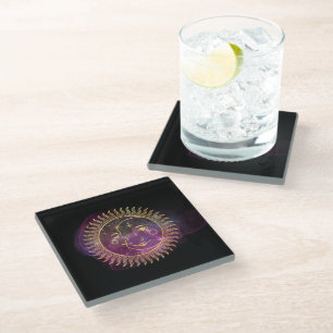 Purple Celestial Sun and Moon Glass Coaster