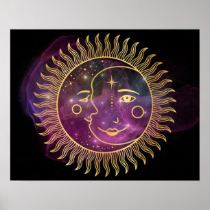 Purple Celestial Sun and Moon Poster