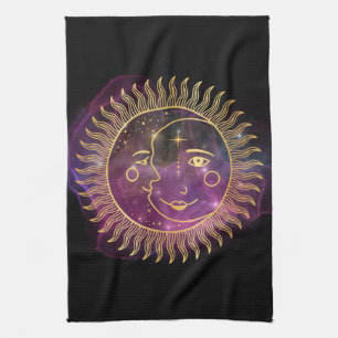 Purple Celestial Sun and Moon  Tea Towel