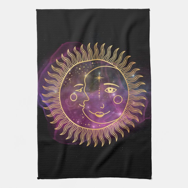 Purple Celestial Sun and Moon  Tea Towel (Vertical)