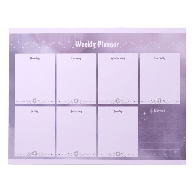 Purple Celestial Weekly Planner – Stylish Notepad (Front)