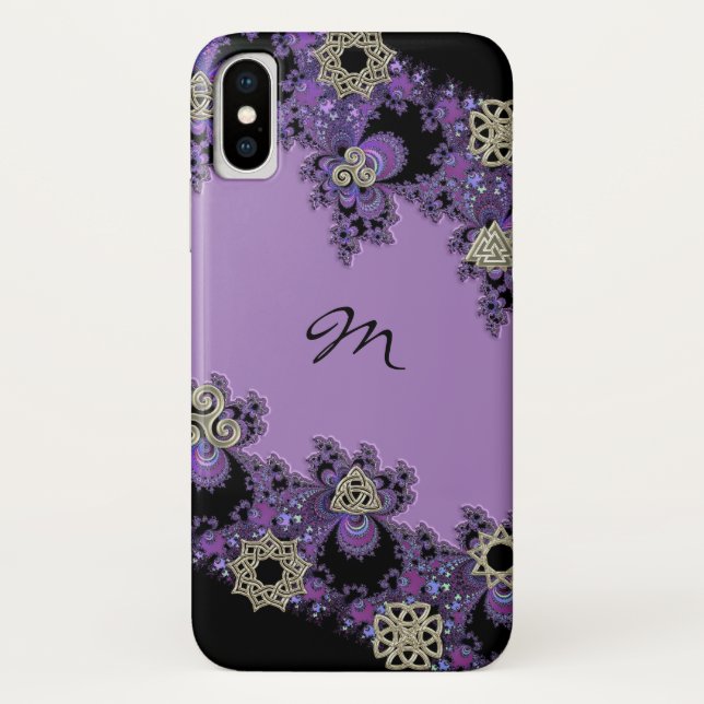 Purple Celtic Fractal Monogram iPhone X Case (Back)