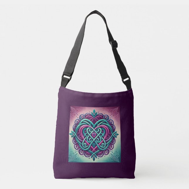 Purple Celtic Heart Crossbody Bag (Front)
