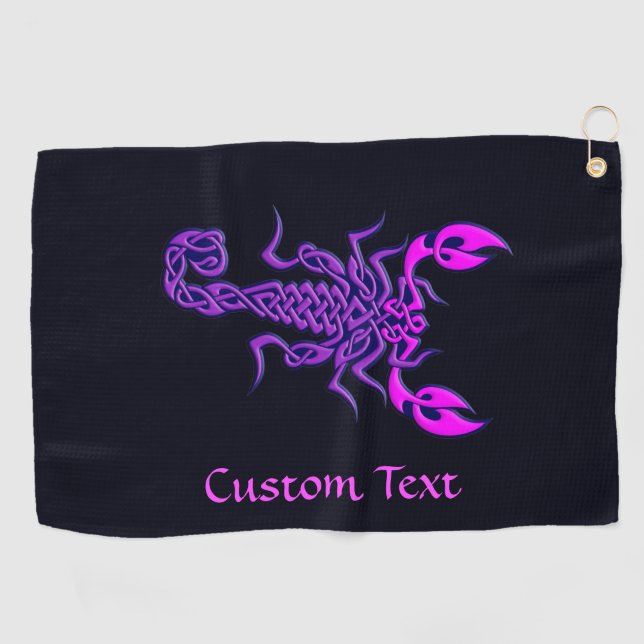 Purple Celtic Knot Scorpion Golf Towel (Horizontal)