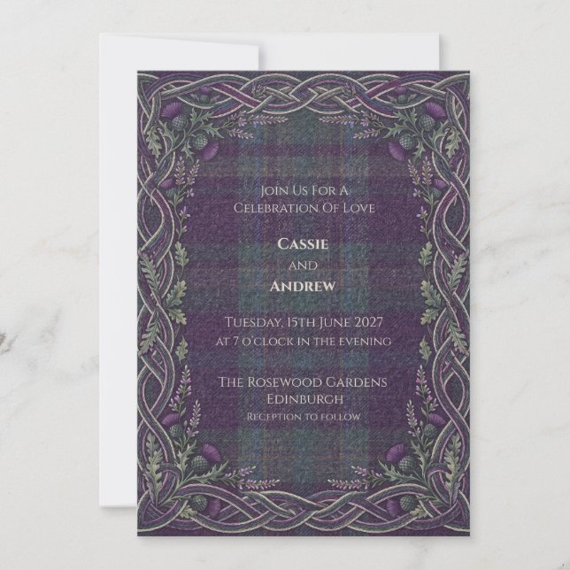 Purple Celtic Knot Wedding Invitation (Front)