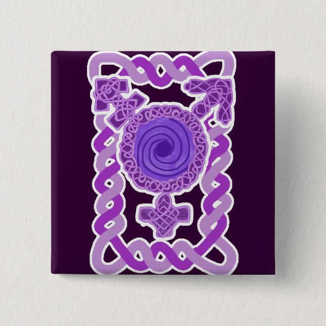 Purple Celtic Knotwork Transgender Symbol 15 Cm Square Badge (Front)