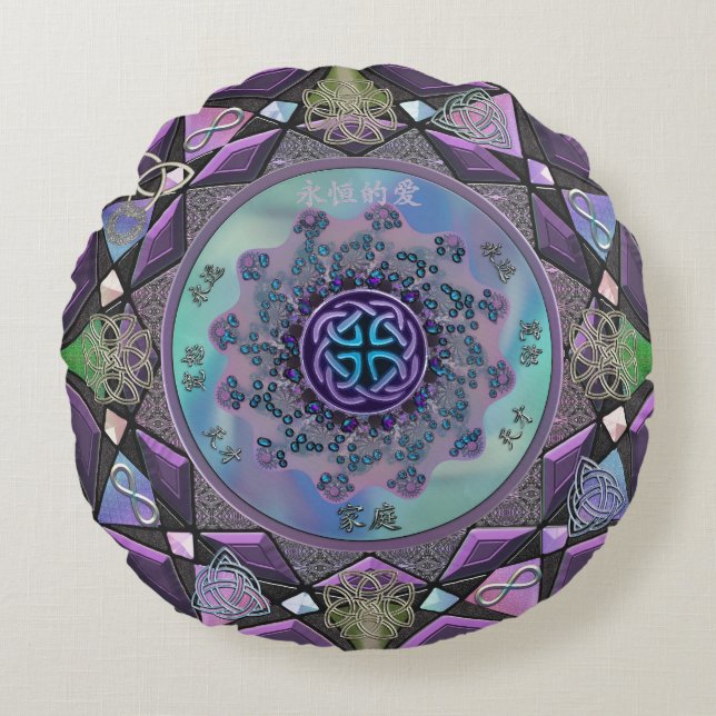 Purple Celtic Mystical Mandala Round Throw Pillow (Front)