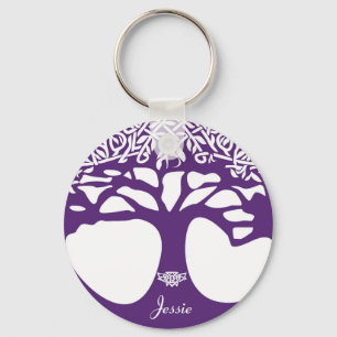 Purple Celtic Tree of Life Key Ring Customizable