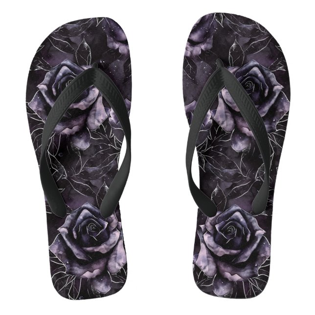Purple Cemetery Roses Gothic Occult Flip Flops (Footbed)
