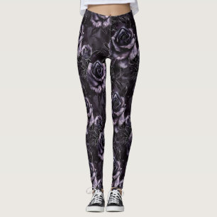 Purple Cemetery Roses Gothic Occult Leggings