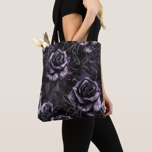 Purple Cemetery Roses Gothic Occult Tote Bag (Close Up)