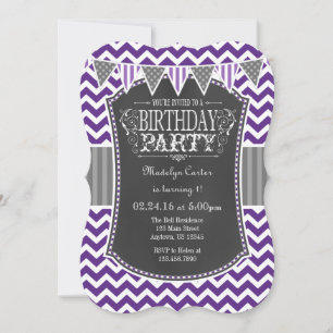 Purple Chalkboard Chevron Birthday Invite