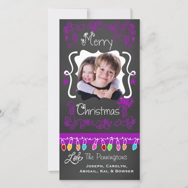 Purple Chalkboard Merry Christmas Photo Card (Front)