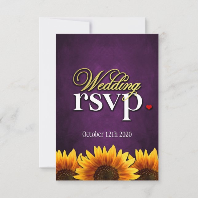 Purple Chalkboard Sunflower Wedding RSVP Cards (Front)