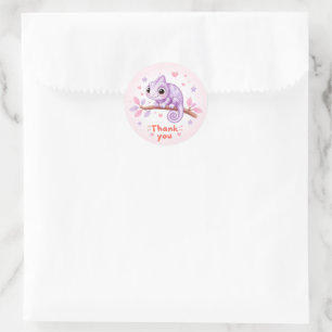 Purple Chameleon|Thank You Cute Heartful Thank You Classic Round Sticker