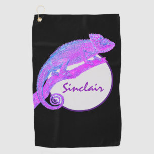 Purple Chameleon with Circle Personalised Golf Towel