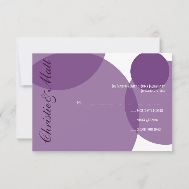 Purple Champagne Bubbles Modern Wedding RSVP Card (Front)
