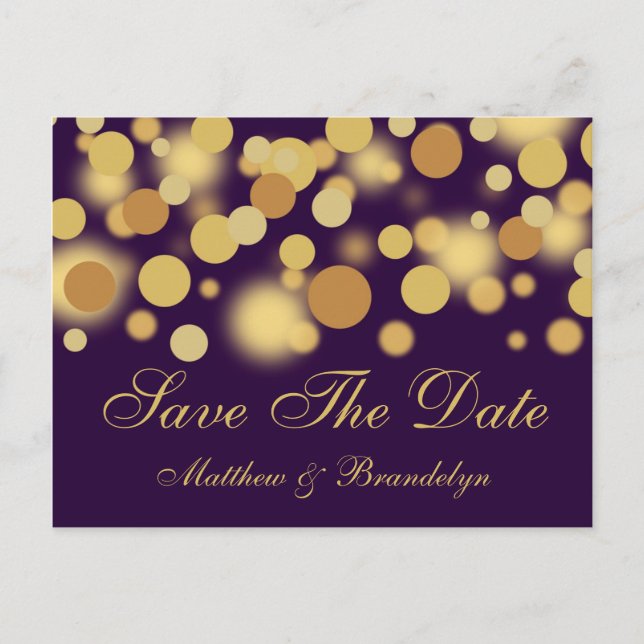 Purple Champagne Bubbles Save The Date Post Card (Front)