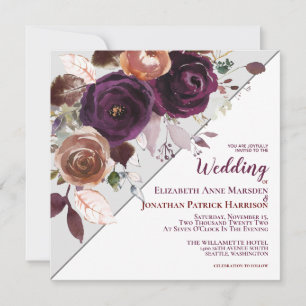 Purple Champagne Fall Floral Geometric Wedding Invitation