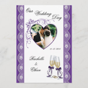 Purple Champagne Glass Wedding Photo Invitations