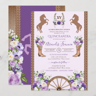 Purple Charra Quinceanera Floral Rustic Western Invitation