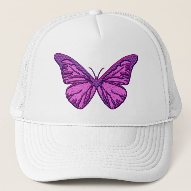 Purple Check Butterfly Trucker Hat (Front)