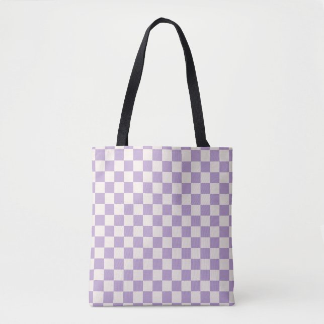 Purple Check, Chequerboard Pattern, Chequered Tote Bag (Front)